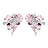 Heart Shape Pink Zircon Entangled Flower Silver Stud Earrings